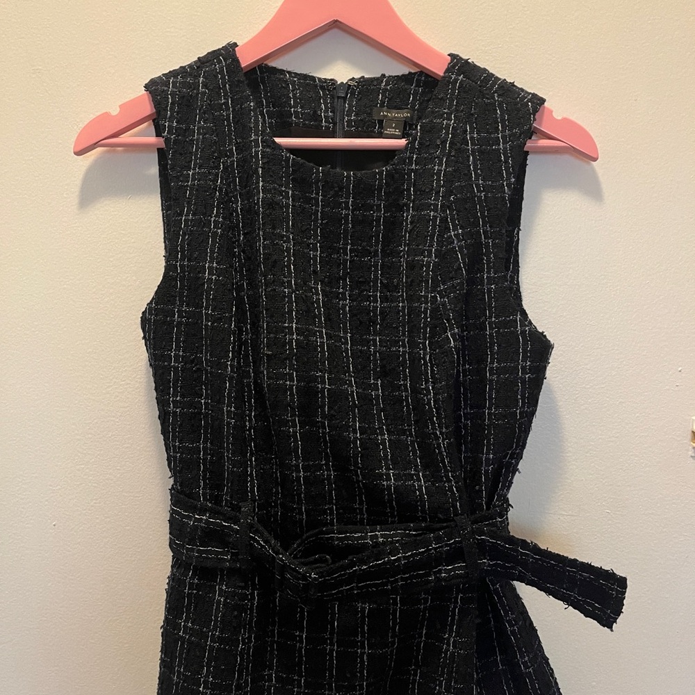 Ann Taylor Black Tweed Mini Dress with White Windowpane